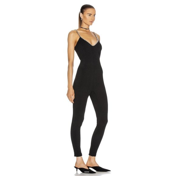 AREA Crystal Strap Camisole Catsuit Black Jumpsuit Party Crystal - Picture 2 of 9